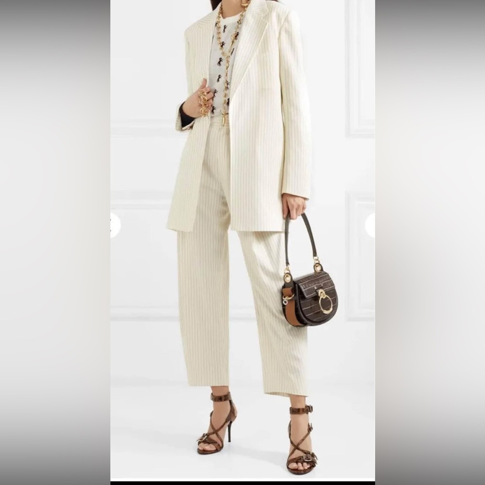 CHLOE Belted pinstriped woven blazer Buttercream women’s size small $3503 MRSP